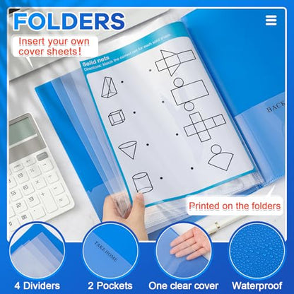 Henoyso 48 Pcs Blue School and Home 2 Pocket Folders with 4 Clear Inner Pockets Plastic Heavy Duty Homework Folders Parent Teacher Communication for Student Home Office Classroom,11 x 9 Inch - color: Blue