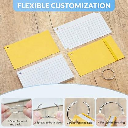NEEWAY Heavyweight Ruled Index Cards 3x5, 200 Count Flash Cards with Rings and Cover, White Note Cards Lined for Home, Office (Multicolor) - color: Multicolor