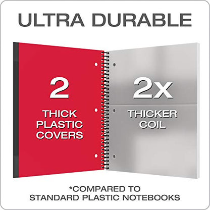 Oxford Spiral Notebook 24 Pack, 3 Subject, Wide Rule, Durable Plastic Covers, Strong Coil, 3 Durable Pockets, 8.5 x 11, 150 Sheets, Red, Green, Blue (89804) - size: 3 Count (Pack of 8)