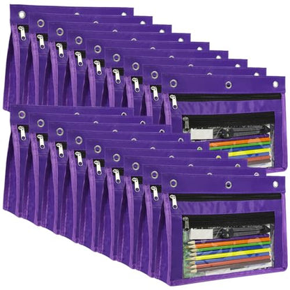 YoeeJob 18 Pack 1 Inch Expandable Zipper Pencil Pouches with Clear Window for 3 Ring Binder, Suitable for School & Office（Purple） - color: Purple