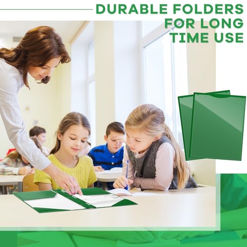 Henoyso 18 Pcs Plastic Folder with Clear Front Pocket and 3 Prong Plastic Folders with Card Slot Pocket Folders with Prongs for School Office (Dark Green) - color: Dark Green