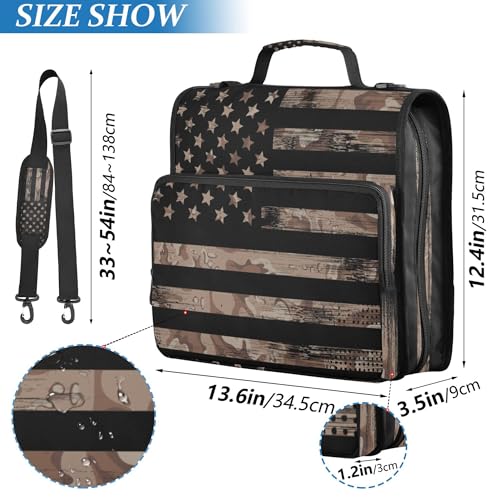 Fisyme American Flag Camouflage Zipper Binder 3 Ring with Zipper and Shoulder Strap Large Capacity Multi-Pocket Binder Organizer - color: Multi-brown Camo