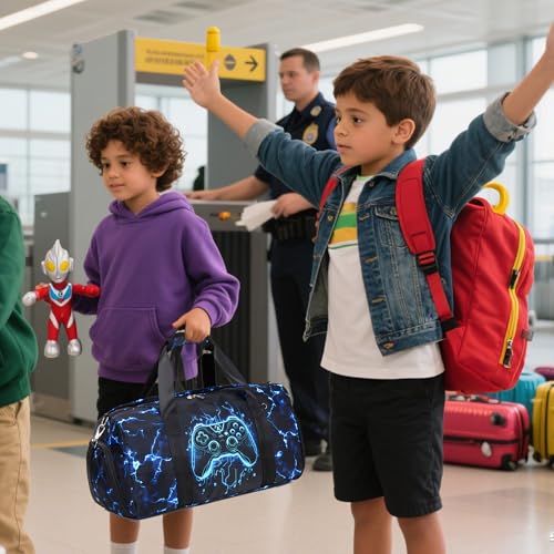 Gamer Sports Duffle Bag Boys Girls Overnighter Sleepover Gym Bag Weekender Carry On Shoulder Bags with Shoe Compartment & Wet Pocket,Game Print - color: Blue Gamer