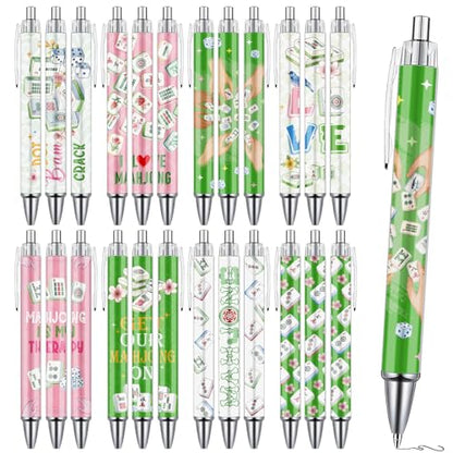 Mahjong Ballpoint Pens Gifts - 24 Pcs Mah Jong Lovers Gifts for Women Men Chinese Funny Retractable Ball Point Pens Set for Home Office School Family Birthday Mahjong Party Favor - style: Mahjong