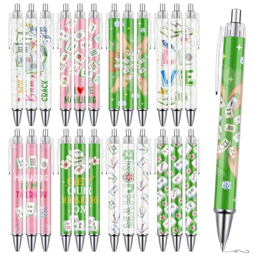 Mahjong Ballpoint Pens Gifts - 24 Pcs Mah Jong Lovers Gifts for Women Men Chinese Funny Retractable Ball Point Pens Set for Home Office School Family Birthday Mahjong Party Favor - style: Mahjong