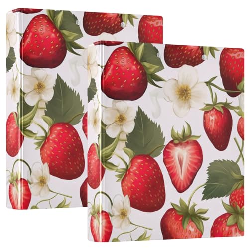 Emelivor Strawberries Pink Flower 3 Ring Binder 1.5 Inch Rings View Binders Holds 200 Sheets 2 Inch Binder for Letter Size Paper Binder Organizer for Office Home Men Women School, 2 Pack - color: Strawberries Pink Flower