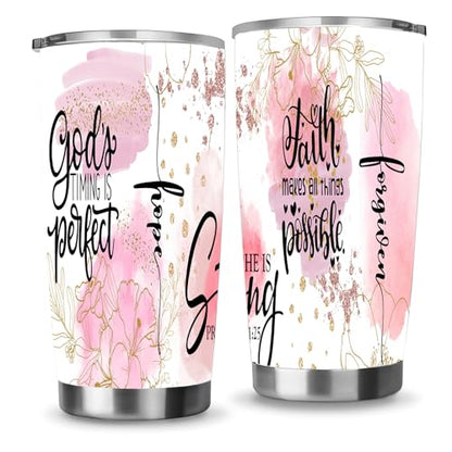 Christian Gifts for Women,Faith Affirmation Stainless Steel Coffee Tumbler Travel Mug Water Bottle for Mom Wife Jesus Religious Gift 20oz - style: Faith