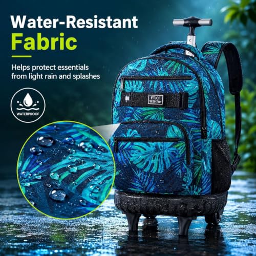 3Pcs Rolling Backpack for Men, 19 Inche Adult Bag with Roller Wheels, Wheeled Bookbag Set for Boys - Green - color: Leaf Green