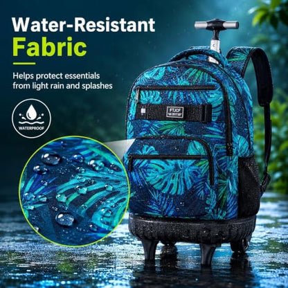 3Pcs Rolling Backpack for Men, 19 Inche Adult Bag with Roller Wheels, Wheeled Bookbag Set for Boys - Green - color: Leaf Green