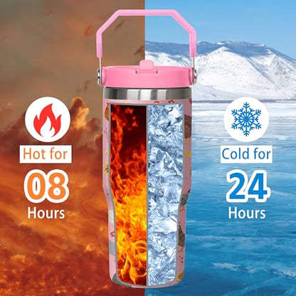 Queen Hero 30 oz Chicken Tumbler with Handle, Large Insulated Tumbler with Flip & Straw Coffee Mug Cup Stainless Steel Gifts for Women Men Youth - color: Rose Pink
