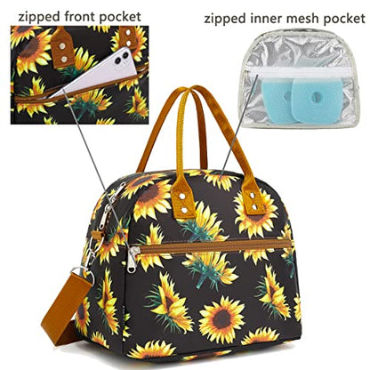 FlowFly Insulated Lunch Bag With Shoulder Strap for Women, Men, and Kids, Large and Reusable, Handle, Freezable Work and School Travel Tote and Meal Prep Organizer,Sunflower - color: Sunflower