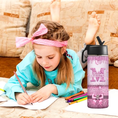 MyPupSocks Custom Water Bottle for Kids, Personalized Kids Stainless Steel Water Bottle with Name, Customizable Kids Cups with Lids and Straws for Boys Girls Birthday Graduation - color: Color 9
