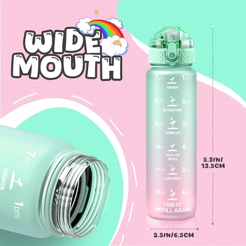 OLDLEY Kids Water Bottle for School, 17 oz (2 lids) BPA-Free Reusable Leak-proof Durable Tritan Plastic Water Bottles with Straw & Chug Lids, Anti-dust Spout Cover (Mintpink) - color: Mintpink, size: 17 Ounces