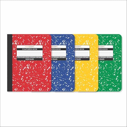 Composition Book – 100 Sheets, Wide Ruled, 9.75 x 7.5 inch – Durable Cover – School & Office Use – Pack of 4 - Color Marble Design - color: Multi Color, size: Pack of 4