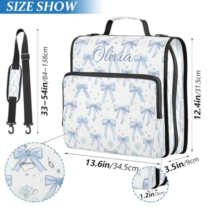 Personalized Blue Bow 1.5 Inch Zipper Binder with Name,3 Ring School Binder | Your selected font will be printed with a matching outline to complement the bow design. - color: Personalized Blue Bow