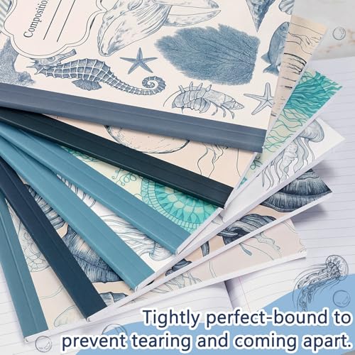 Harloon 6 Pack Composition Notebooks College Ruled Bulk Blue Ocean Composition Notebook 110 Page 7-1/2" x 9-3/4" Retro Aesthetic Journal Back to School Gift for Classroom Office First Day of School - style: Ocean