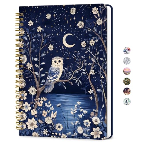 ZOTIA Lined Spiral Journal for Women, A5 Aesthetic Hardcover Notebook for Work, School & Note Taking, Pretty College Ruled Journal, 140 Pages, 6" x 8", Owl Moonlight - color: Q-Owl Moonlight