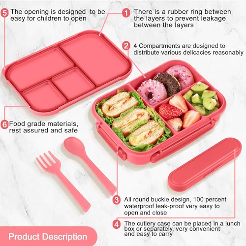 Amathley Lunch Box Kids,Bento Box Adult,Leakproof Lunch Containers for Adults/Kids/Toddler,1200ML-4 Compartments bento Lunch box with Utensil,Microwave & Dishwasher & Freezer Safe (Pink Berry) - color: Pink Berry