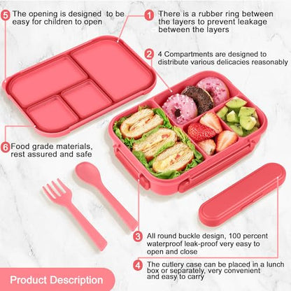 Amathley Lunch Box Kids,Bento Box Adult,Leakproof Lunch Containers for Adults/Kids/Toddler,1200ML-4 Compartments bento Lunch box with Utensil,Microwave & Dishwasher & Freezer Safe (Pink Berry) - color: Pink Berry