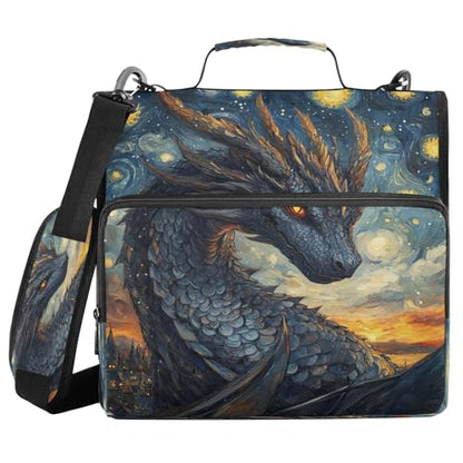 Caikeny 3 Ring Zipper Binder Dragon Van Gogh 1.5 inch Binders Bag with Shoulder Strap and Handle Expanding File Pockets - color: Multicolored 1z2.10