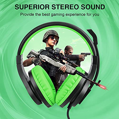 BlueFire Kids Headphones for Online School, Children, Teens, Boys, Girls, 3.5mm Stereo Over-Ear Gaming Headphone with Microphone and Volume Control for PS4, PS5, New Xbox One - color: Green