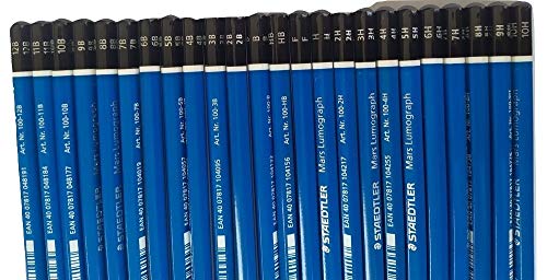 Wooden Pencil By Staedtler Mars Lumograph - Pack of 24 Degrees in Practical Plastic Storage Box With 6" and 8" Aluminum Ruler