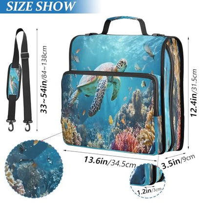 3 Ring Zipper Binder Underwater Sea Turtle Binders Bag with Shoulder Strap 500 Sheets Paper Organizer Trapper Keeper Documents Storage File Folder for School Office - color: A2400
