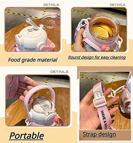 LEJN 28 oz Water Bottle Kawaii with Adjustable Shoulder Strap for Summer Cold Water Chill Portable Leakproof BPA-free Cartoon Children Cup Capsule Bottle Traveling Hiking (Purple820ml) - color: Purple820ml