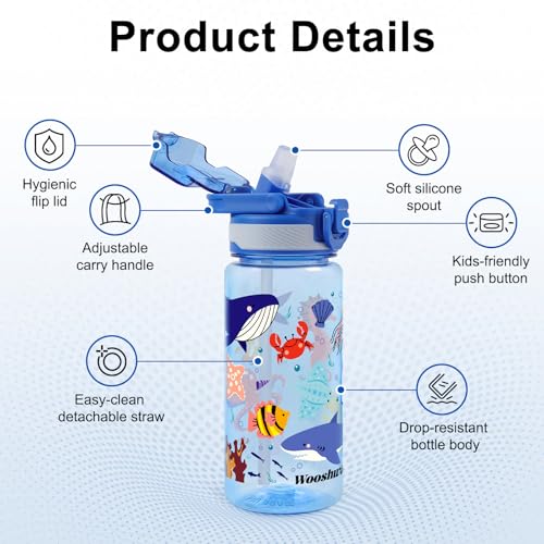 Kids Water Bottle for School, 20 Oz Plastic Water Bottle with Silicone Spout and Pop-Up Cover, BPA Free & Dishwasher Safe (Marine Animals) - color: Marine Animals, size: 20 Ounces