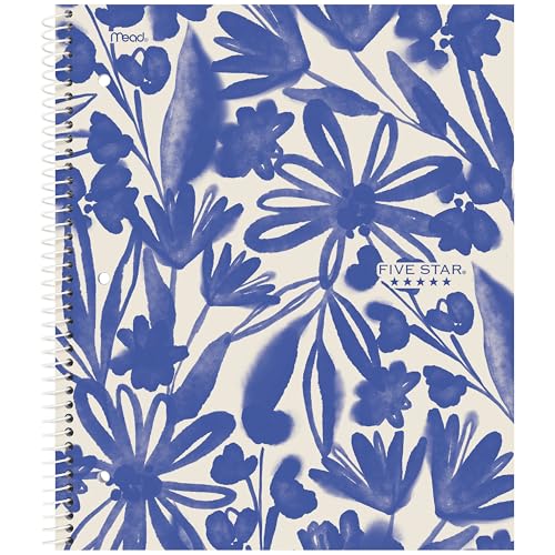 Five Star Spiral Notebook + Study App, 2 Pack, 1 Subject, College Ruled, 8-1/2" x 11", 80 Sheets, Fights Ink Bleed, Water Resistant Cover, Soft Petals (820331F-ECM)