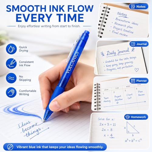 Volcanics Retractable Clicker Erasable Gel Pens - 0.7mm Ball Point, Heat Erase with Built-in Eraser, 12 Pack Blue - color: Blue