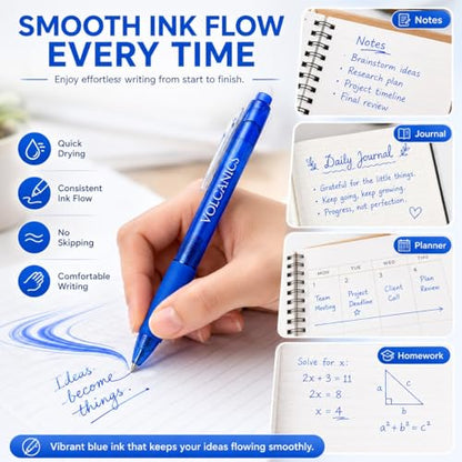 Volcanics Retractable Clicker Erasable Gel Pens - 0.7mm Ball Point, Heat Erase with Built-in Eraser, 12 Pack Blue - color: Blue
