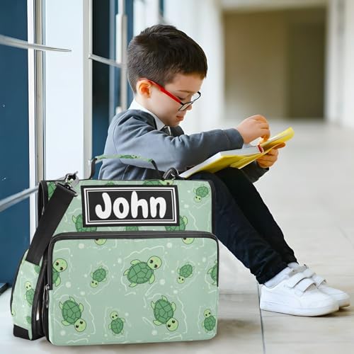 Cute Turtle Green Print Custom Zipper Binder Bag 3 Ring with Shoulder Strap & Handle Personalized Binder Bag Expandable File Folder for School - color: Multi-cute Turtle Green