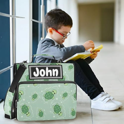 Cute Turtle Green Print Custom Zipper Binder Bag 3 Ring with Shoulder Strap & Handle Personalized Binder Bag Expandable File Folder for School - color: Multi-cute Turtle Green