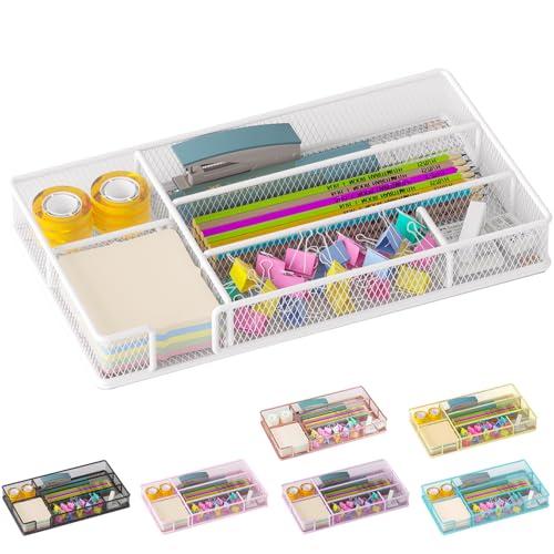 Desk Drawer Organizer Tray, Mesh Desk & Office Drawer Organizer, Suitable for Tools, Pencils & Office Supplies Storage (White) - color: White
