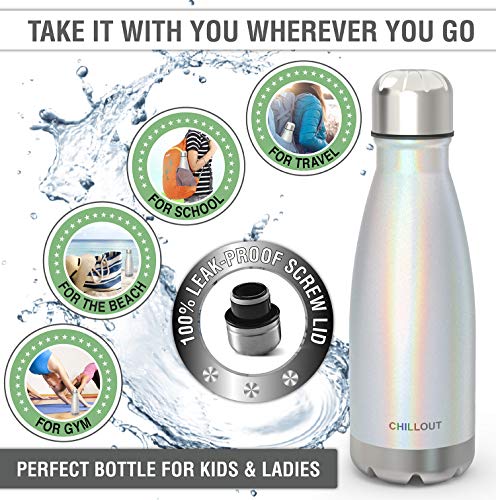 CHILLOUT LIFE 12oz Kids Insulated Stainless Steel Water Bottle, Leak Proof | Small Metal Water Bottle, Keeps Drinks Cold 24H & Hot 12H, Leak-Proof Screw Lid, Perfect for School, Travel & Sports - color: Holographic Sparkle