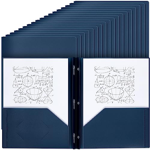 Lincia 100 Pcs Plastic Folders with Pockets and Prong Folders with Prongs 2 Pockets for Office, School for Students, Teachers, Office Workers(Navy Blue) - color: Navy Blue