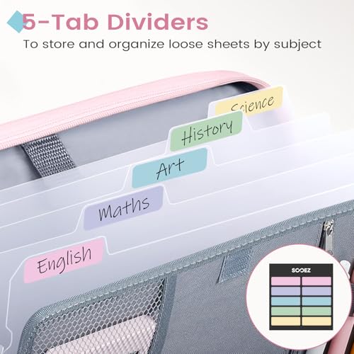 Sooez Zipper Binder Bag, 1 Inch Binders 3 Ring O-Ring, 5-Tab Dividers Expanding File Folder, 500-Sheet Capacity Three Ring Binder, Cute Organizer Storage for Student School Classroom Supplies, Purple - color: Light Purple