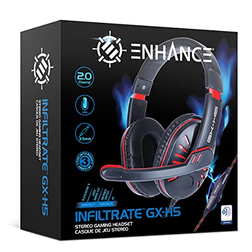 ENHANCE GX-H5 Gaming Headset with Microphone - Universal Gaming Headset for PS4, PS5, Xbox, PC, Switch with Adjustable Headband, Volume Controller, USB Sound-Isolating Earcups, Splitter Cable (Red) - color: Red