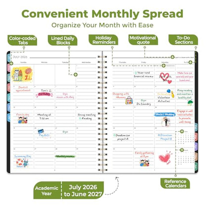 Vinspire 2026 Planner - Yearly, Monthly, and Weekly Planner 2026-2027 for Teachers & Students - Spiral US Academic Year Student Calendar Planners with Notes Pages 2026 Planner Weekly and Monthly - Small (Black, 6.3“×8.4”) - size: 6.3“×8.4”