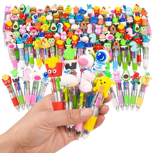 LiYiQ 100 PCS Multicolor Pen in One Fun 4-in-1 Cute Pens Bulk Kawaii Cool Ballpoint Pens for Kids Fun Gifts