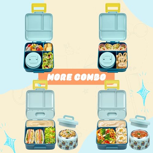 Bento Lunch Box for Kids with 8oz Soup Thermo Leak-Proof Lunch Food Containers with Snack Sauce Container for Kid Girls Boys to School (Screaming Dinosaur) - color: Cartoon Screaming Dinosaur