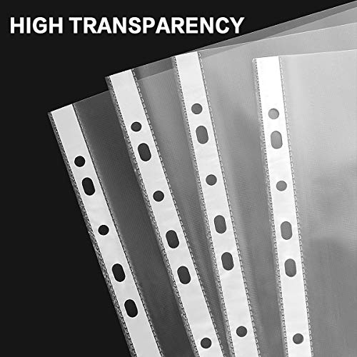 Sheet Protectors, HERKKA 200 Pack Upgrade Clear Plastic Page Protectors Sheet Reinforced 11-Hole Fit for 3 Ring Binder Fits Standard 8.5 x 11 Paper, 9.25 x 11.25 Top Loaded, Acid Free - size: 200 Pack