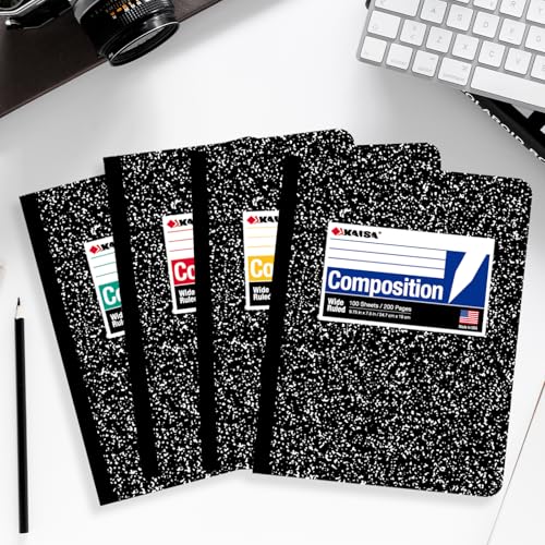 KAISA Composition Notebooks 100Sheets Comp Book,Wide Ruled 9.75x7.5inch, Classic Marble Composition Books, Carton of 20pads, C10001W - color: 20pad, size: wide