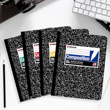 KAISA Composition Notebooks 100Sheets Comp Book,Wide Ruled 9.75x7.5inch, Classic Marble Composition Books, Carton of 20pads, C10001W - color: 20pad, size: wide