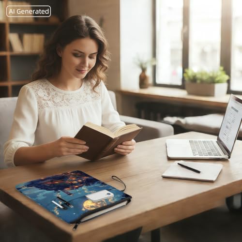 Padded Book Sleeve with Zipper & Front Pocket, Fabric Book Cover | Full Moon Ocean Lighthouse11.4"x8.7" Washable Canvas Pouch for Hardcovers, Tablets & Reading Accessories - color: Full Moon Ocean Lighthouse