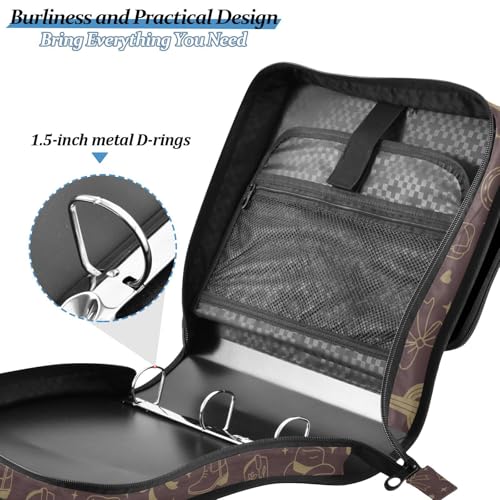 Zipper Binder Bag 3 Ring File Folder Portfolio Organizer Zippered Binder Bags with Strap Fits Laptop Women Men - color: 31-western Cowgirl Dark Brown
