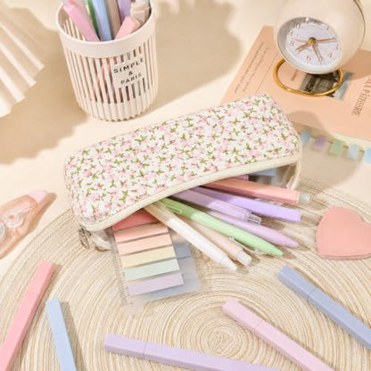 22Pcs Book Annotation Kit Aesthetic Pencil Case with Supplies School Annotation Supplies Gel Pen Transparent Sticky Note Taking Bible Study College Stationery Supplie (Pink Floral) - color: Pink Floral