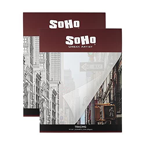 SoHo Urban Artist Vellum Tracing Paper Pads 2 Pack 19x24 - Translucent Vellum Paper for Drawing, Tracing, Different Media Types - size: 19x24" Pack of 2