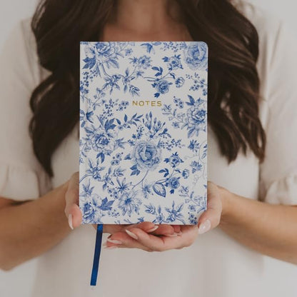 Sweet Water Decor Notes Journal, Cute Lined Composition Notebook for Women, 100 Ruled Pages for Writing, Blue Delft Matte Laminate Hardcover Diary with Gold Foil Details - style: Notes (Floral Design)